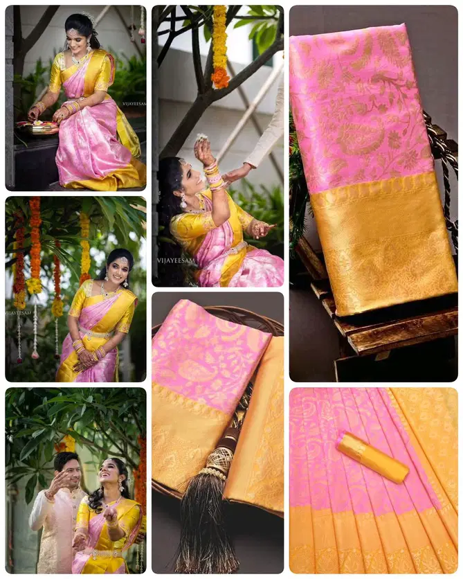 Musterd Pink By Aab Art Silk Wedding Wear Saree Wholesale In India